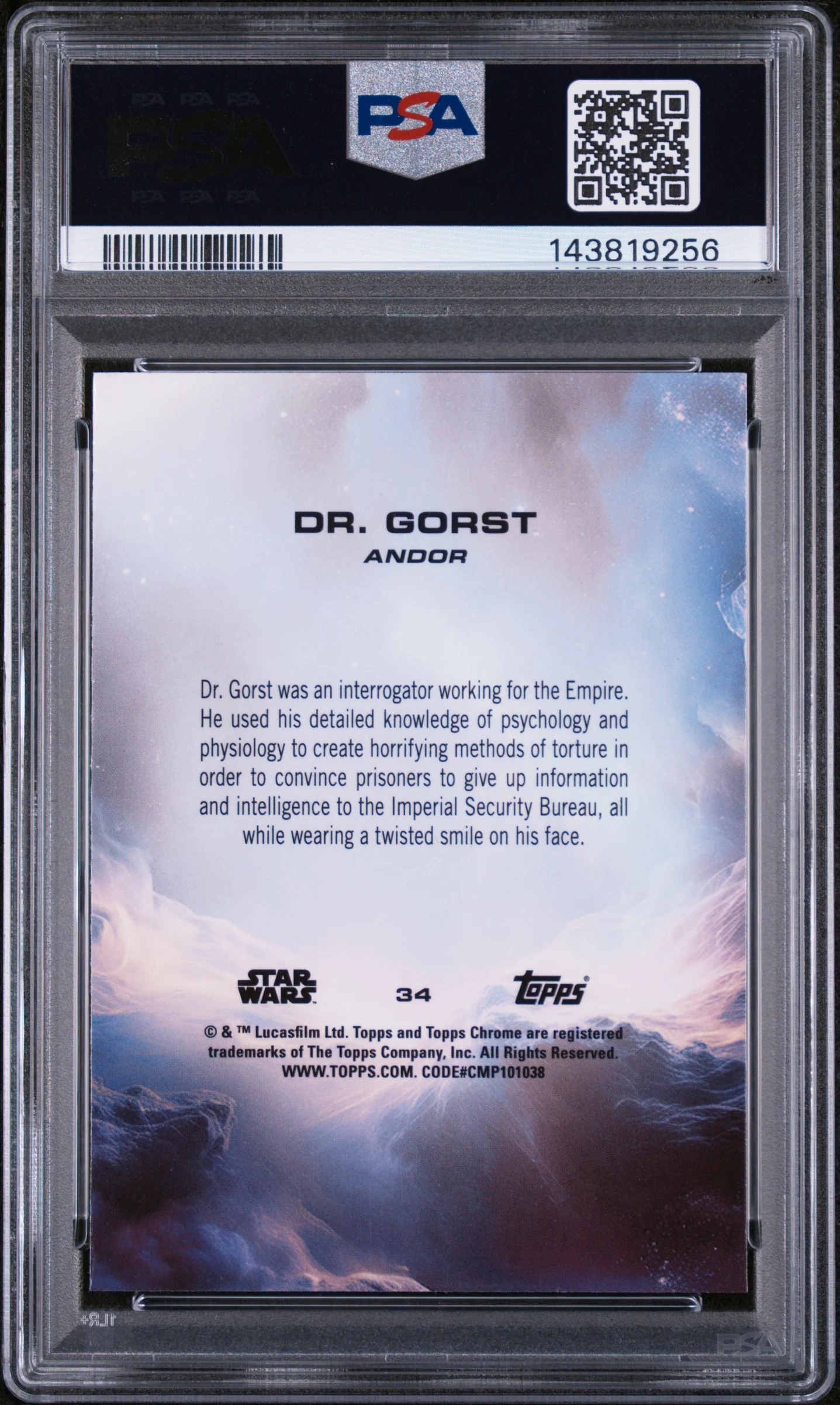 2025 Topps Chrome Star Wars Kamino Purple Refractor Dr. Gorst #34 /199 PSA 9 - Image 2