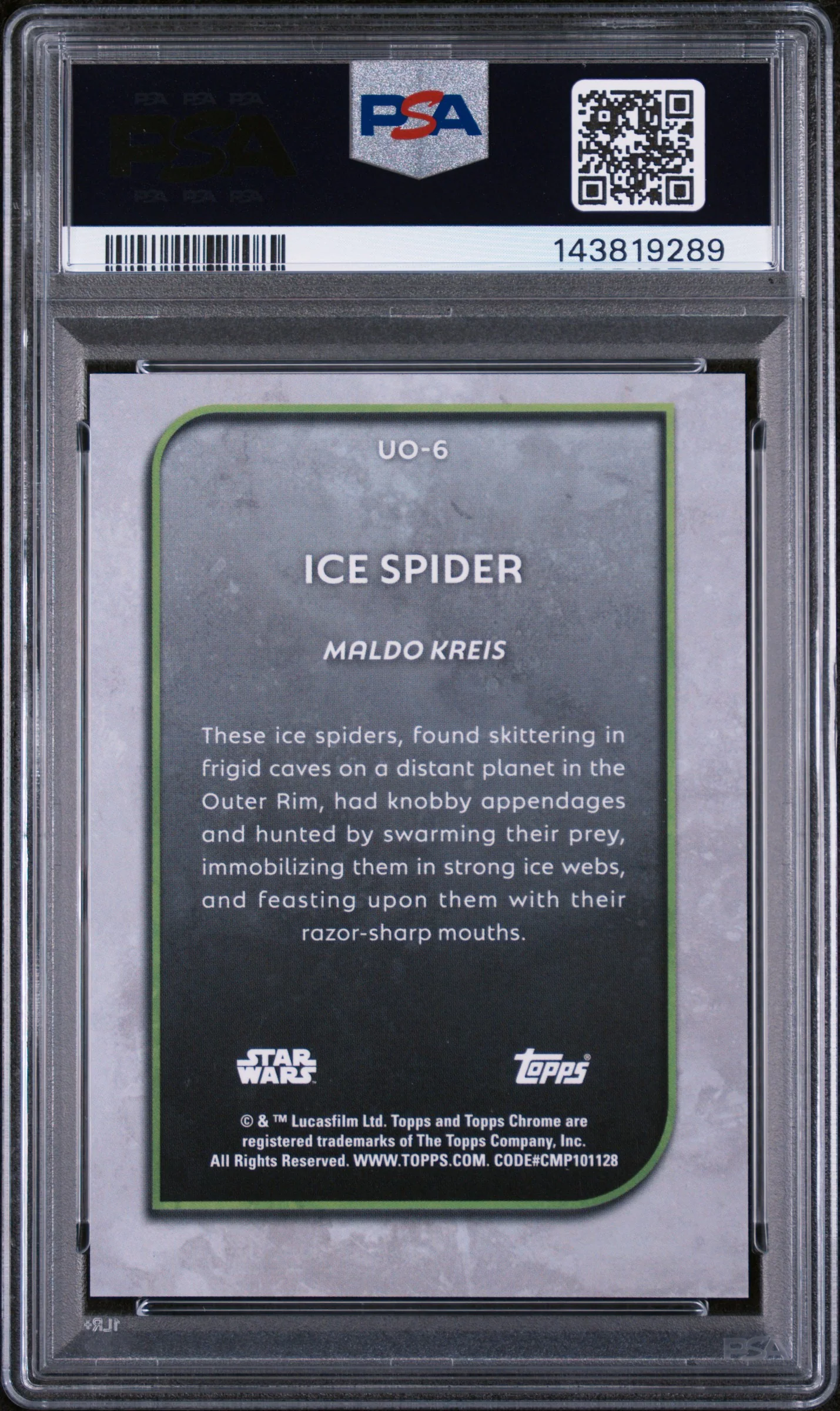 2025 Topps Chrome Star Wars Outerworld Oddities Gold Refractor Ice Spider #UO6 /50 PSA 9 - Image 2