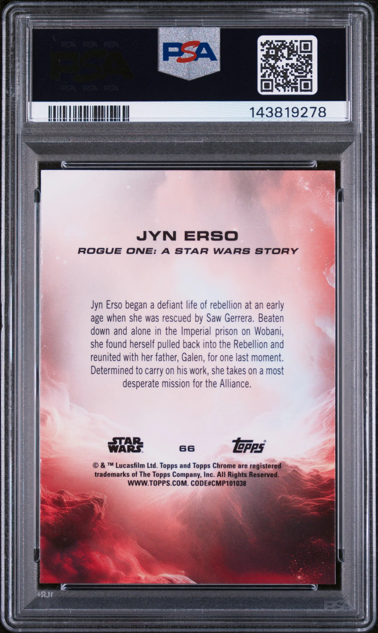 2025 Topps Chrome Star Wars Skywalker Blue Refractor Jyn Erso #66 PSA 9 - Image 2
