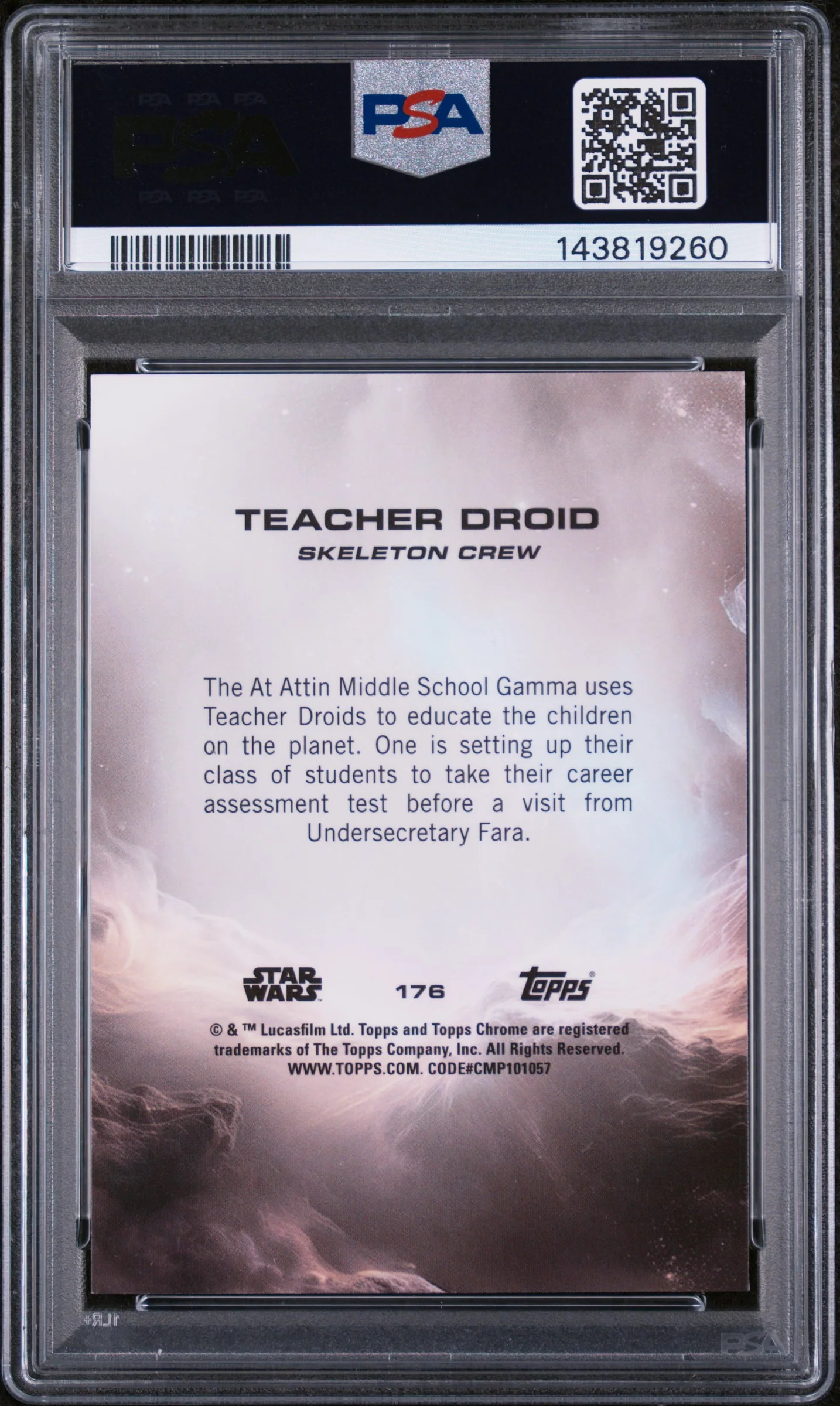 2025 Topps Chrome Star Wars Skywalker Blue Refractor Teacher Droid #176 PSA 9 - Image 2