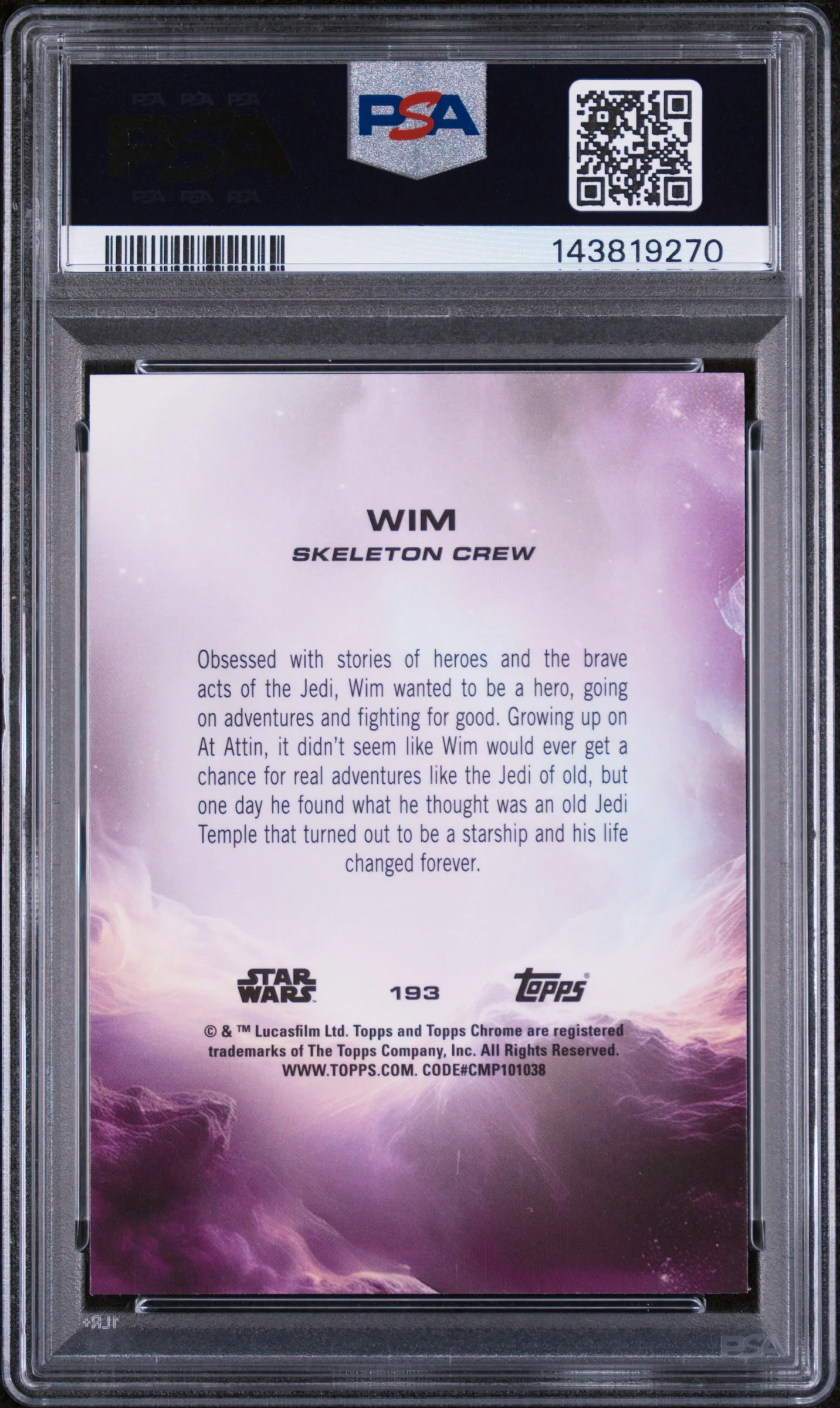 2025 Topps Chrome Star Wars Skywalker Blue Refractor Wim #193 /150 PSA 9 - Image 2