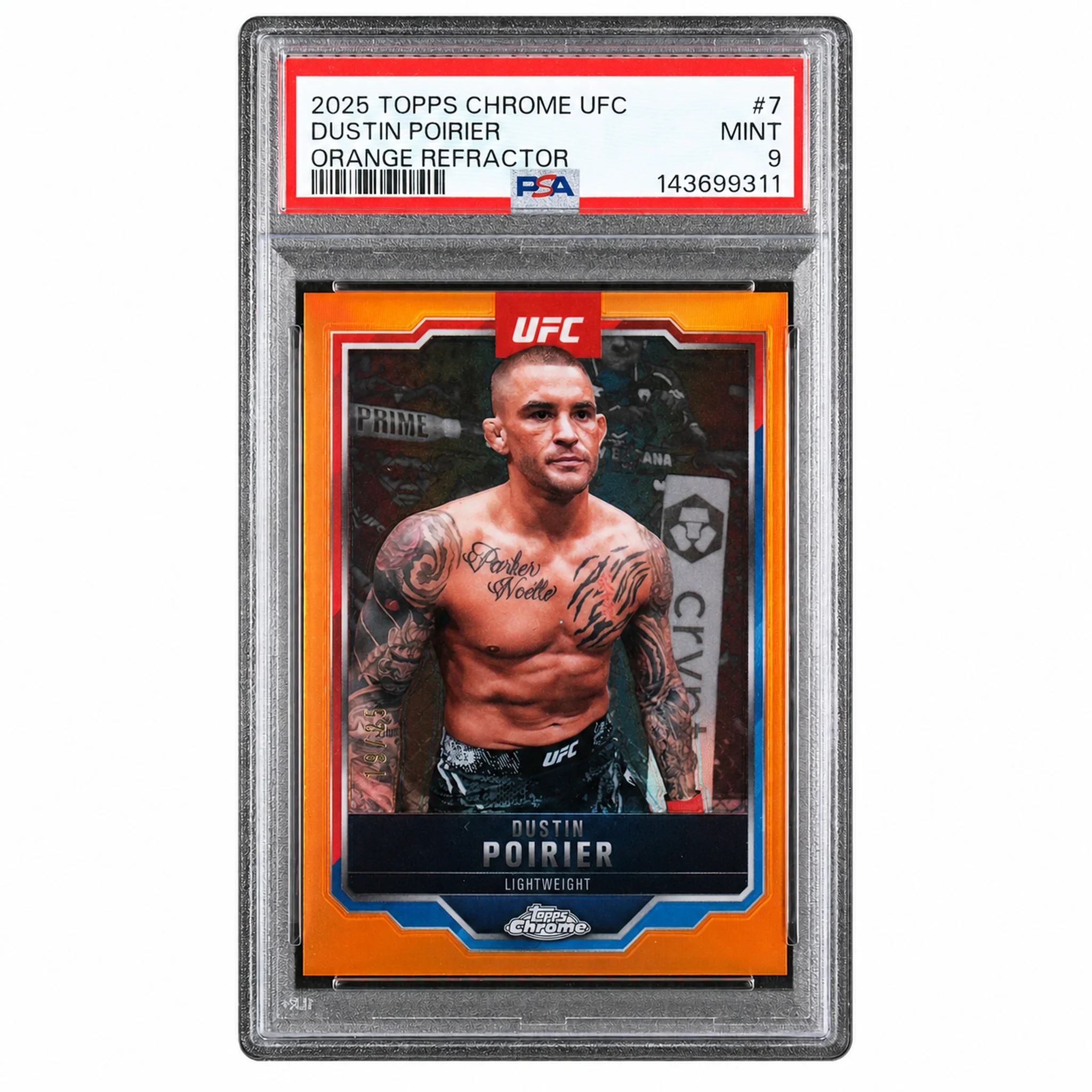 2025 Topps Chrome UFC Orange Refractor Dustin Poirier #7 /25 PSA 9