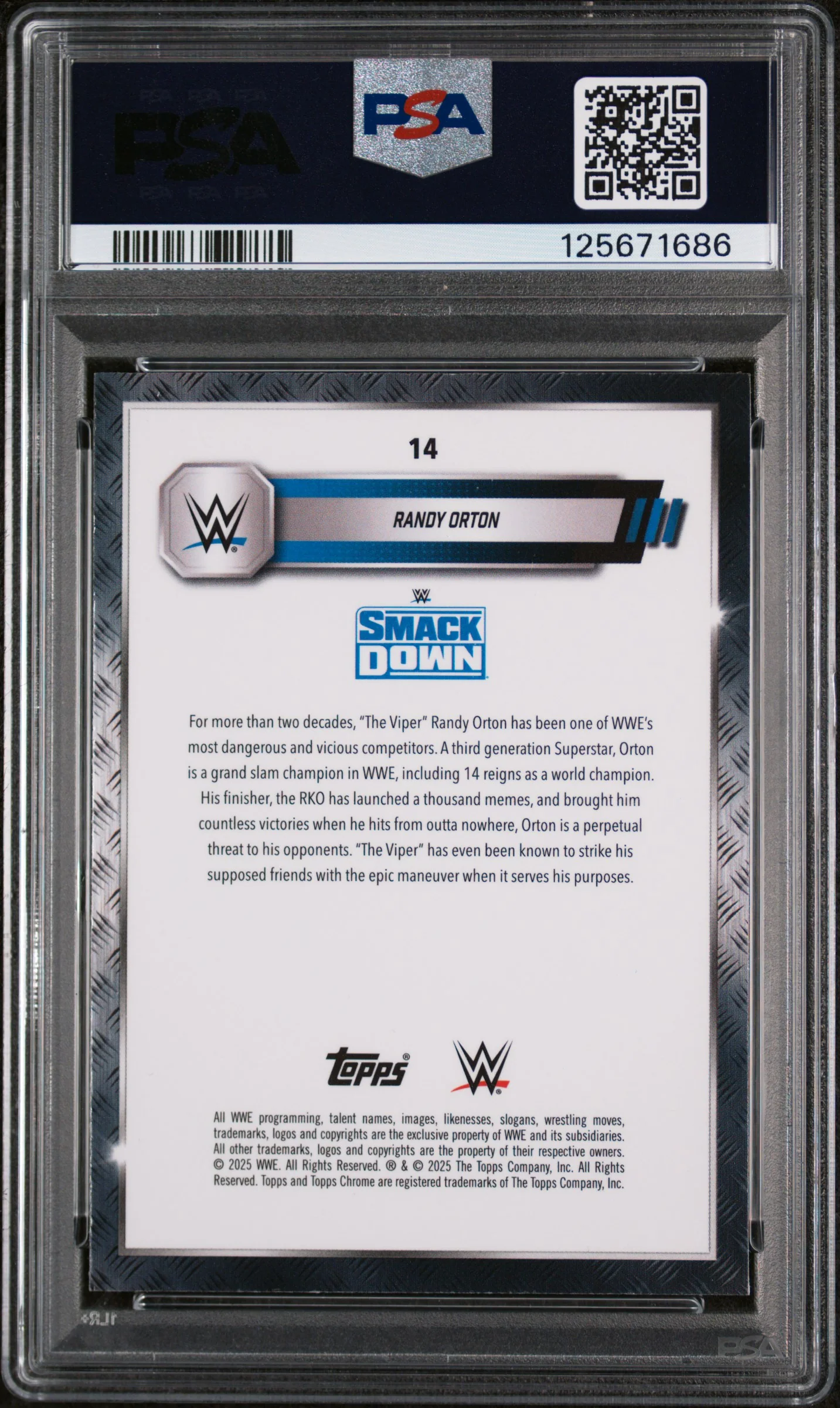 2025 Topps Chrome WWE Teal Lazer Randy Orton #14 /175 PSA 10 - Image 2