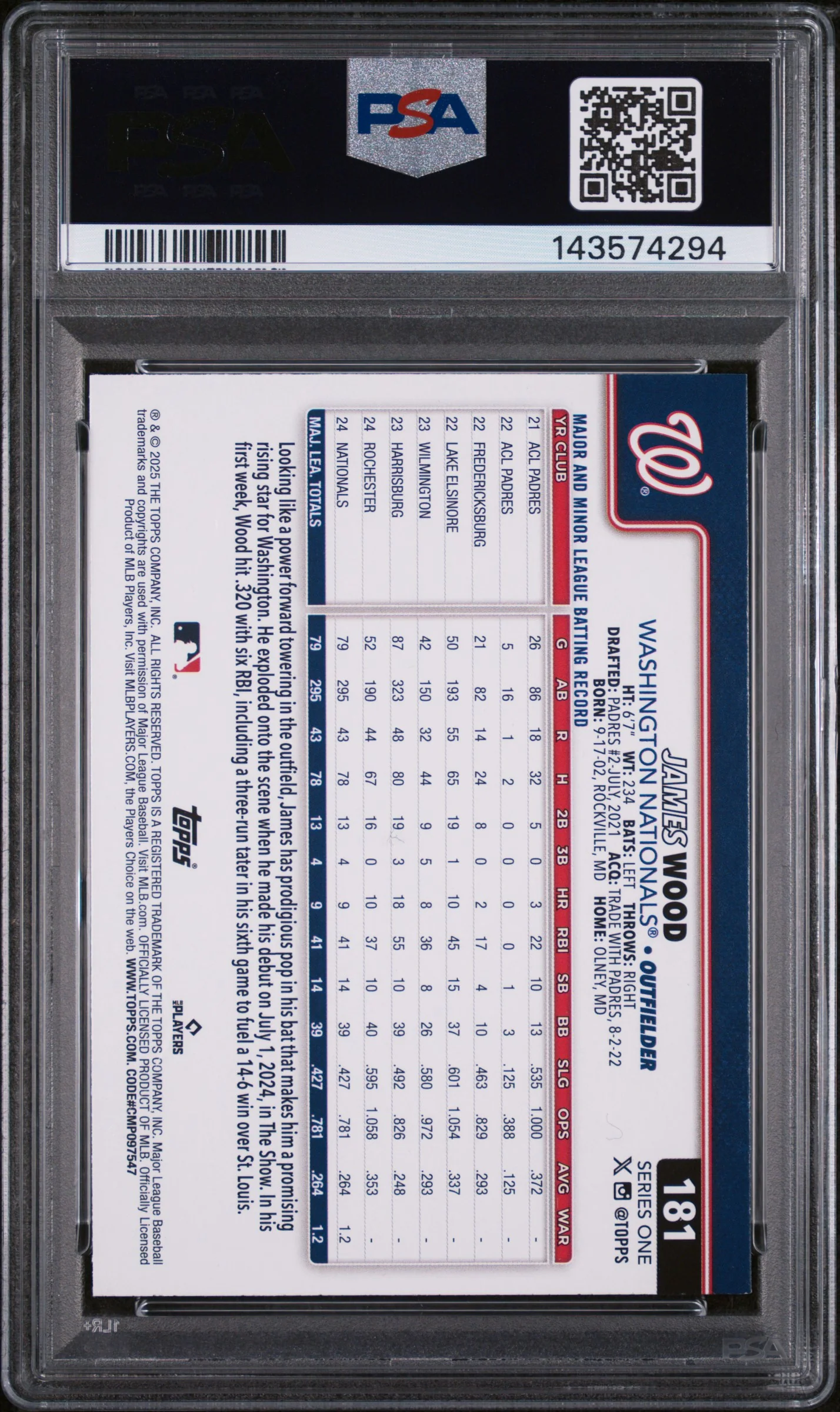 2025 Topps Confetti James Wood #181 PSA 9 - Image 2
