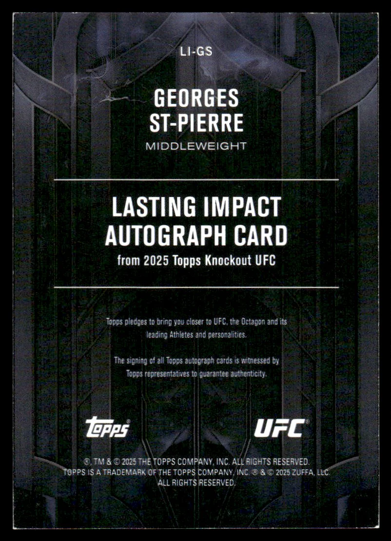 2025 Topps Knockout LI-GS Georges St-Pierre Lasting Impact /99 Auto - Image 2