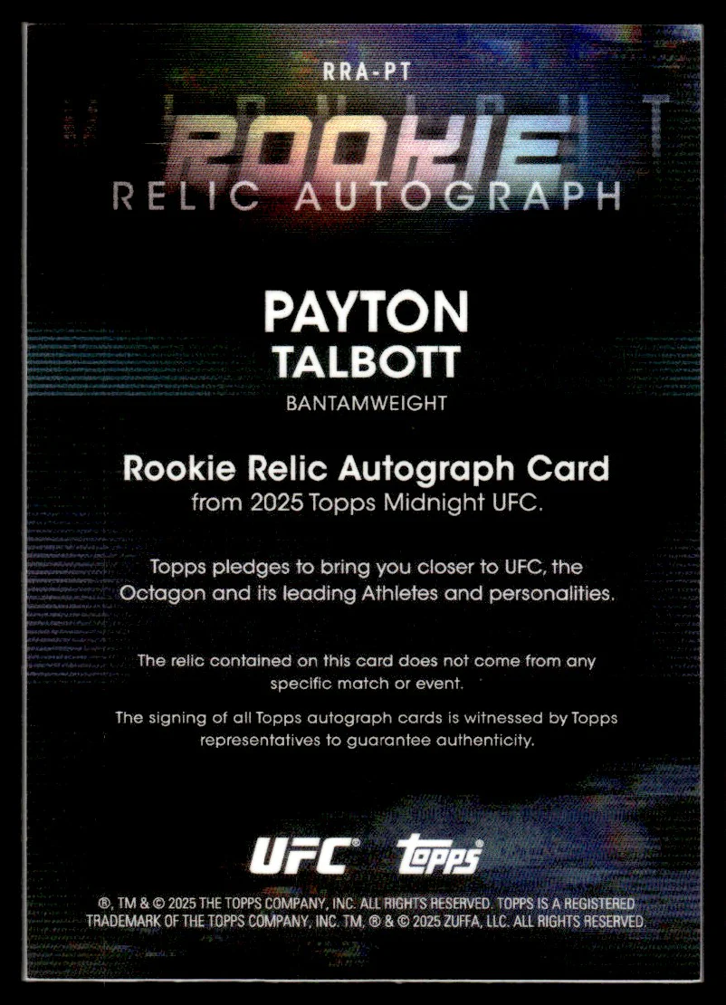 2025 Topps Midnight RRA-PT Payton Talbott Rookie Relic Autograph Rookie - Image 2