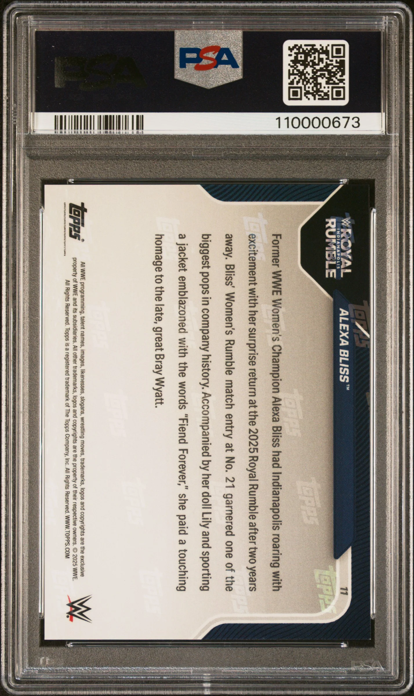 2025 Topps Now WWE Alexa Bliss #11 PSA 9 - Image 2
