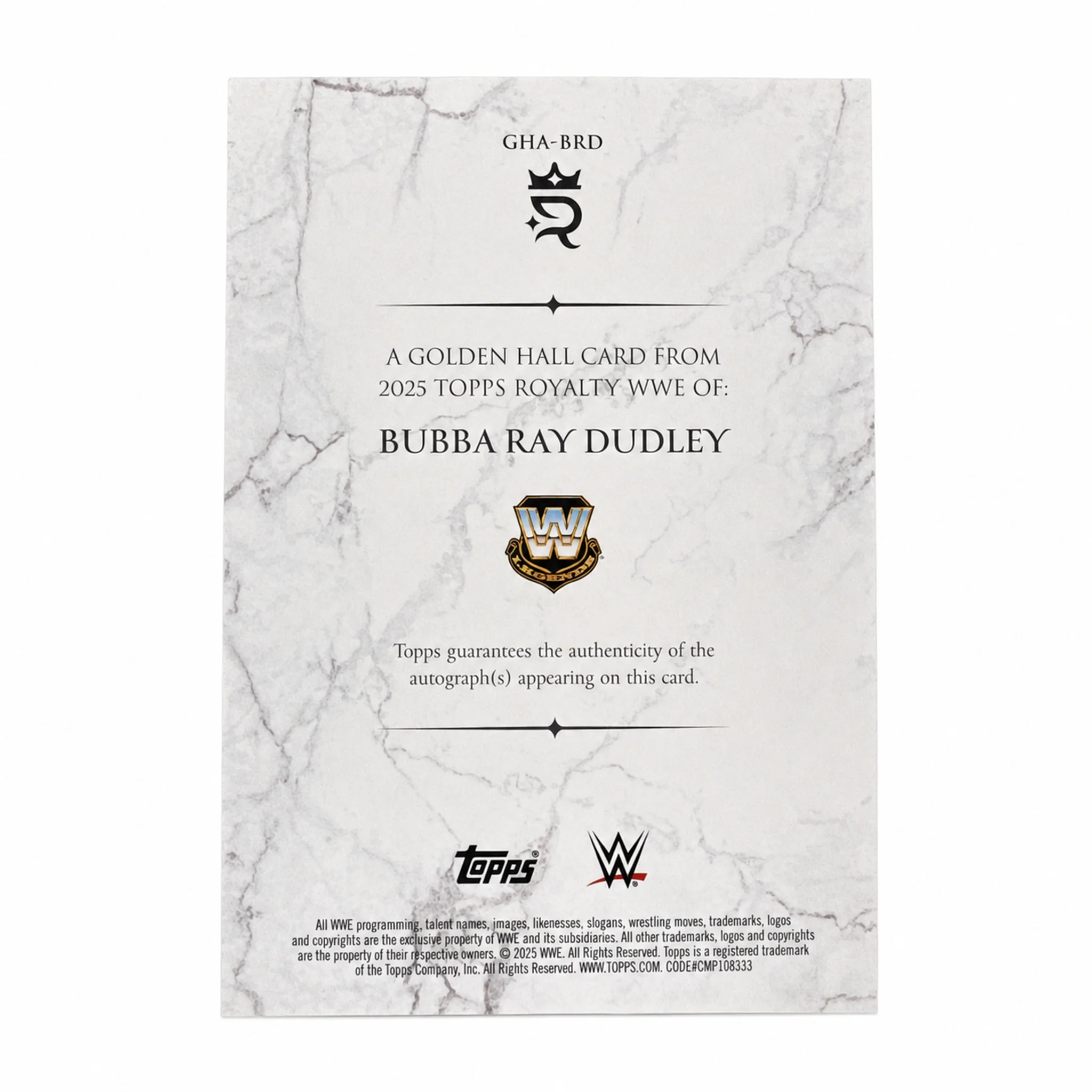 2025 Topps Royalty WWE Bubba Ray Dudley Golden Hall Auto Blue /25 - Image 2