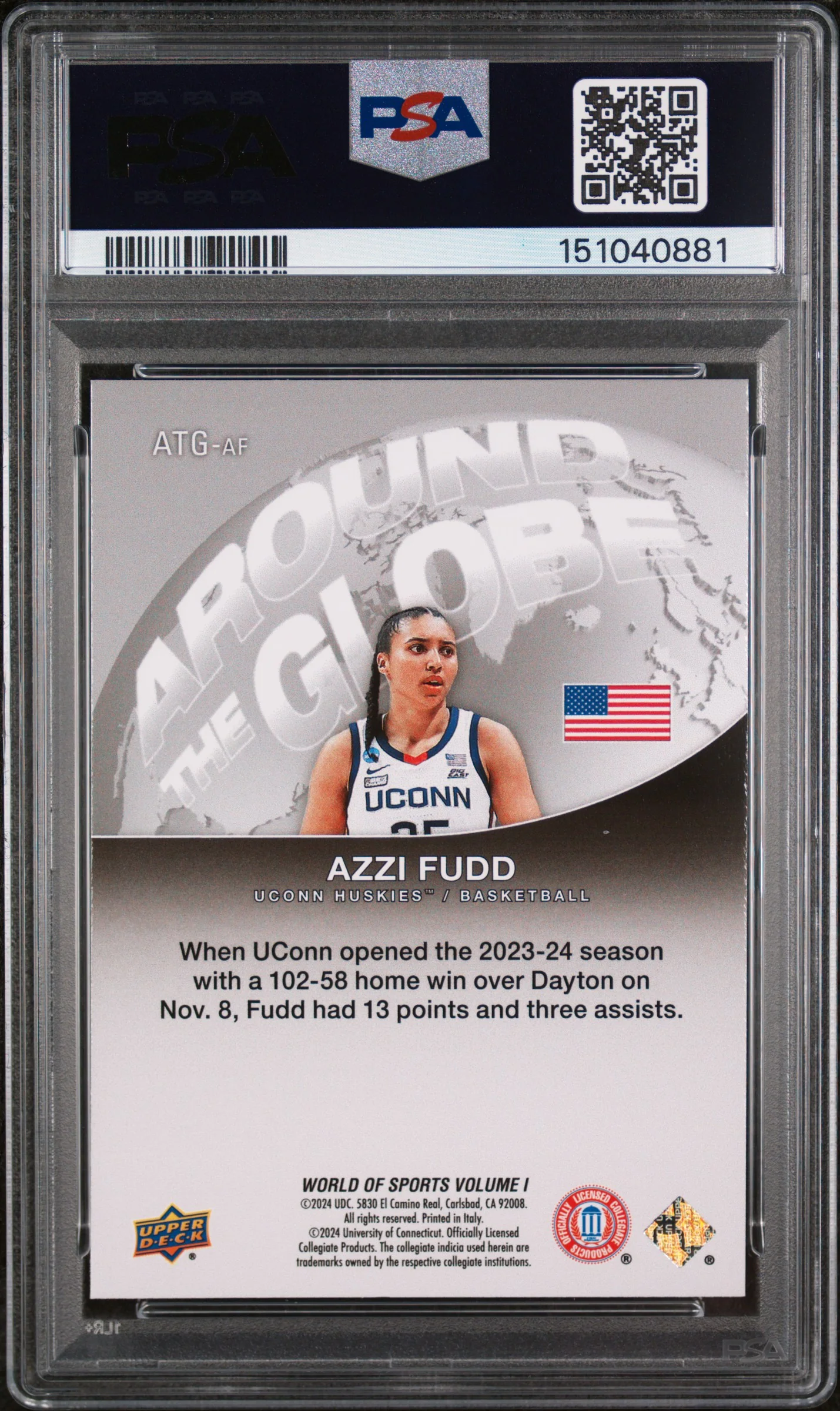 2025 Upper Deck World of Sports Volume 1 Around the Globe Azzi Fudd #ATGAF PSA 9 - Image 2