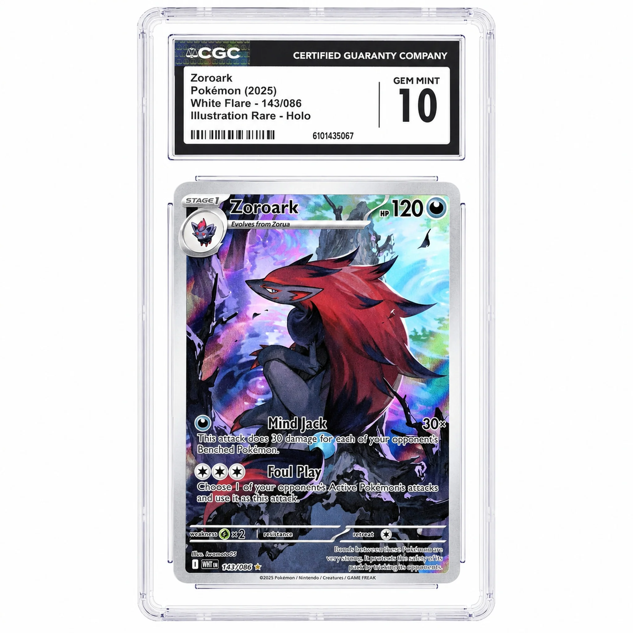 2025 White Flare #143/086 Zoroark Illustration Rare - Holo CGC 10