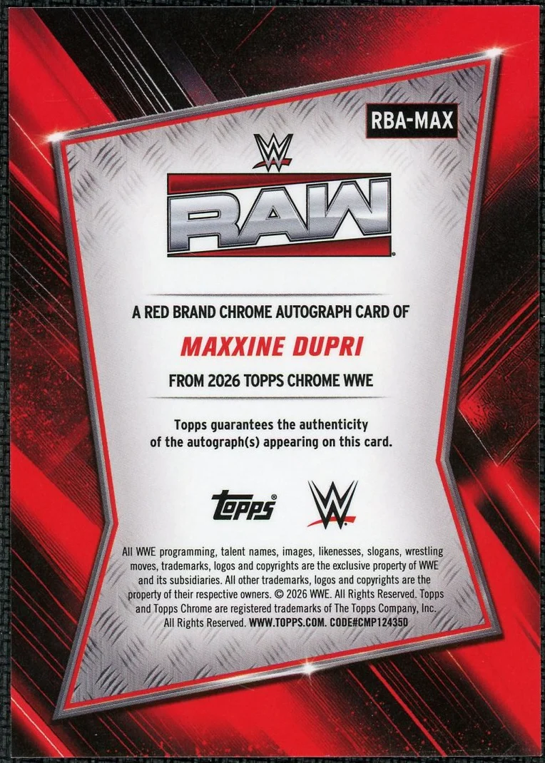 2026 Topps Chrome WWE RBA-MAX Maxxine Dupri Auto Gold /50 - Image 2