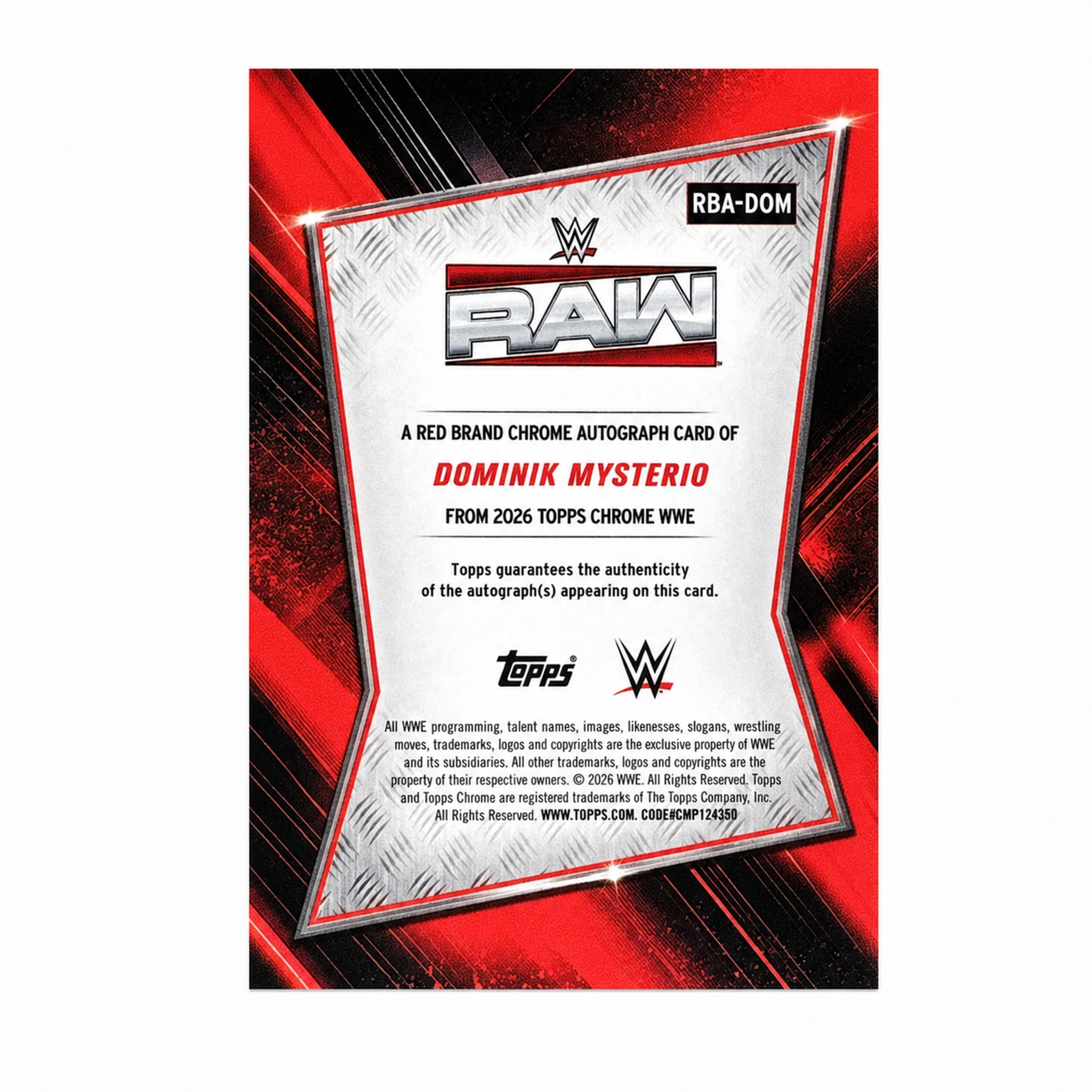 2026 Topps Chrome WWE Sapphire Dominik Mysterio Auto Black Refractor /10 - Image 2