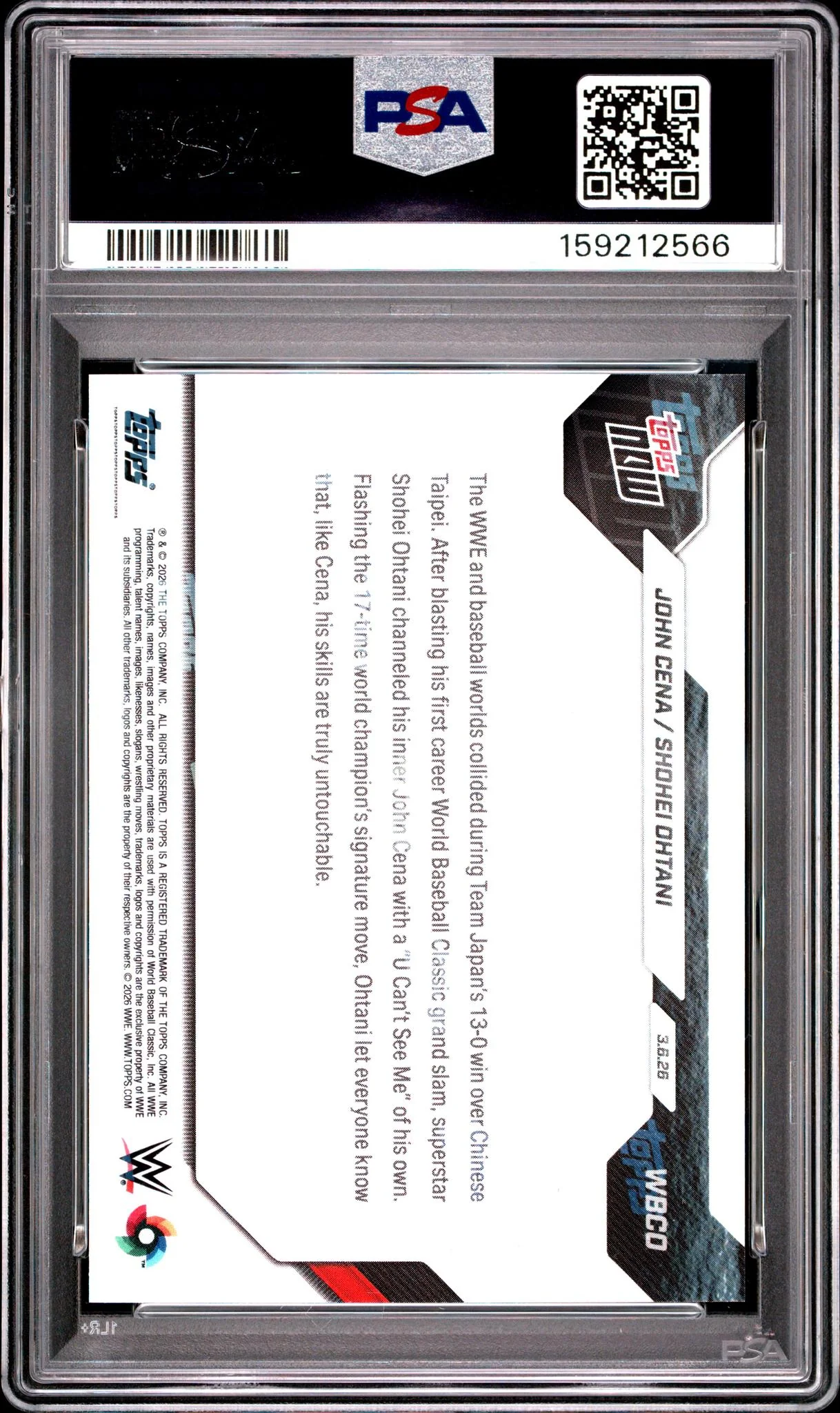 2026 Topps Now John Cena/Shohei Ohtani #WBCO /55002 /25 PSA 10 - Image 2