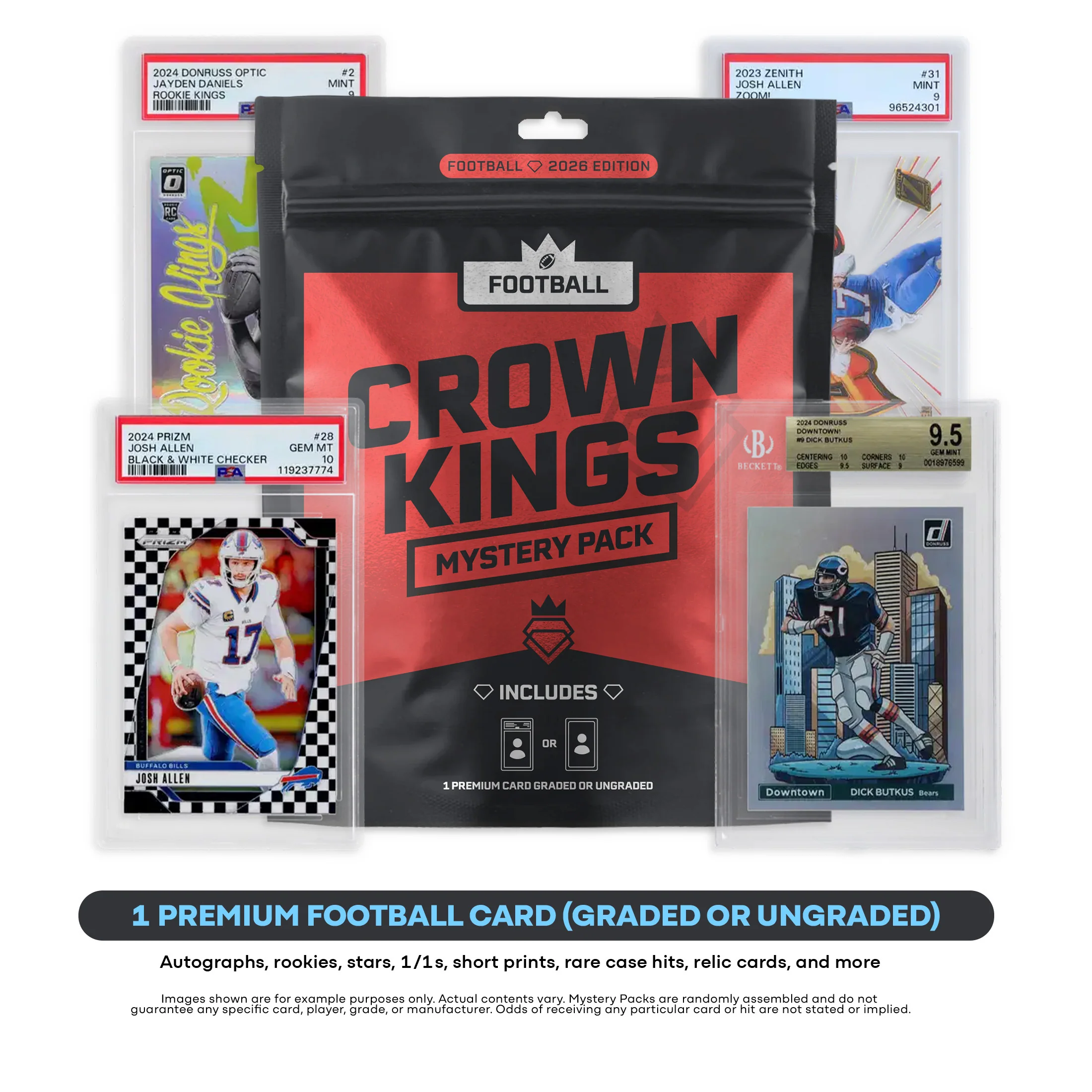 Crown Kings - NFL Football Mystery Pack (1) Premium Hit $25-$500 Graded Or Raw