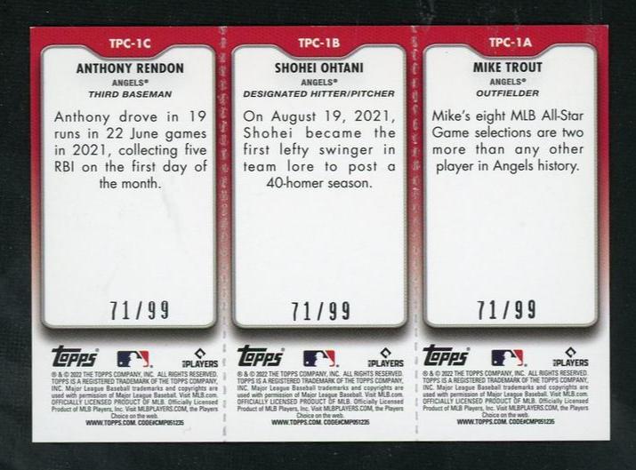 Topps TPC-1A/B/C Trout Ohtani Rendon /99 Angels - Image 2